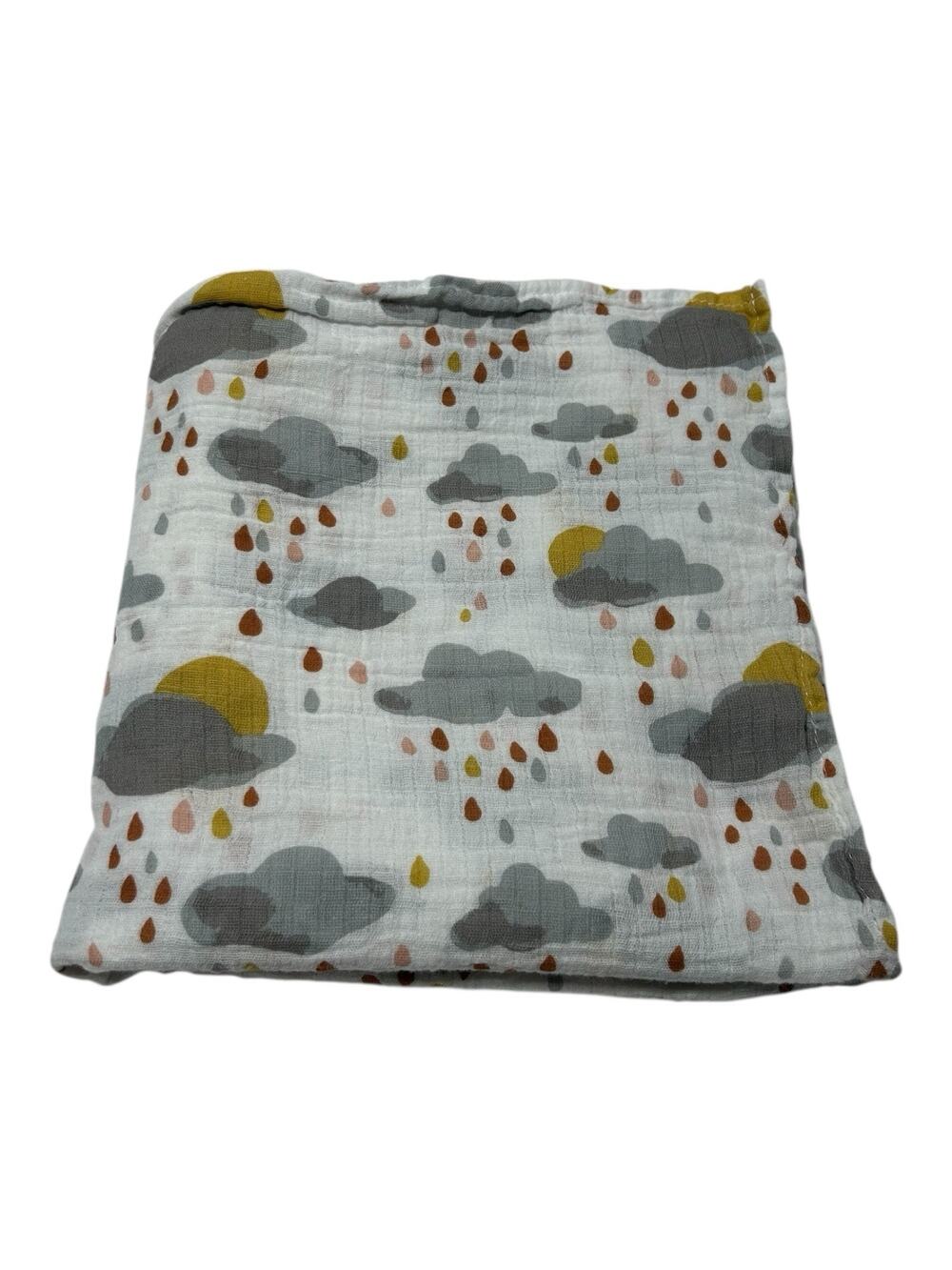 Bebe Au Lait Muslin Swaddle Blanket Rain Clouds Sun Gray Yellow Pure & Simple